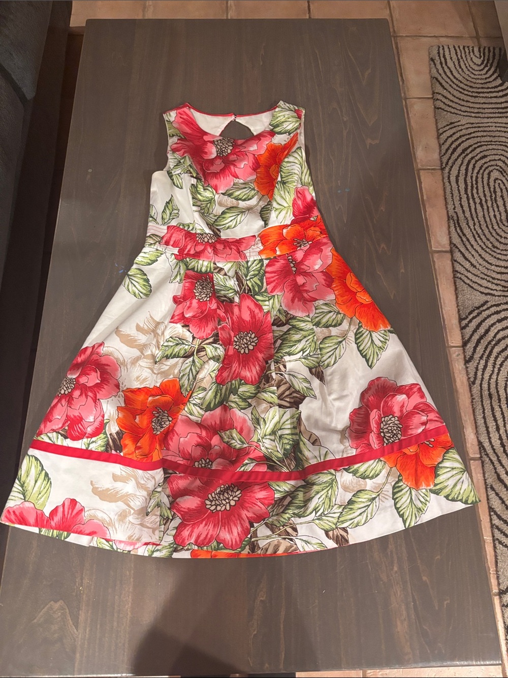Eliza J White Dress with Red & Orange Floral Print
